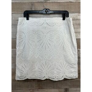 Talbots Womens White Eyelet Lace Cotton Skirt Side Zip Scalloped Hem Size 12
